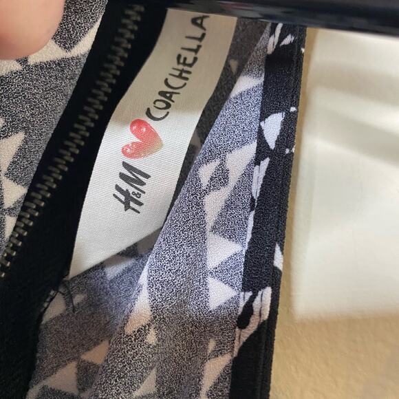 Y2K H&M Coachella Maxi Dress Fringe Geometric Print Black White Womens Size XS - Picture 3 of 6